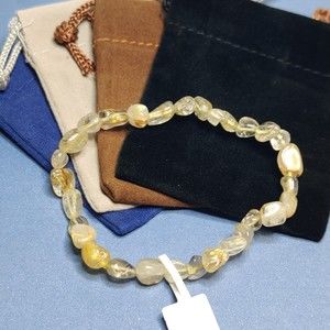 Rutilated Quartz stretch nugget bracelet natural stone w/Free felt pouch-NB19